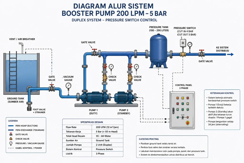 Desain Booster Pump 200 LPM – 5 Bar